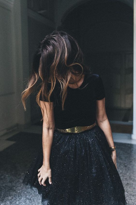 Chiffon skirt black sequins