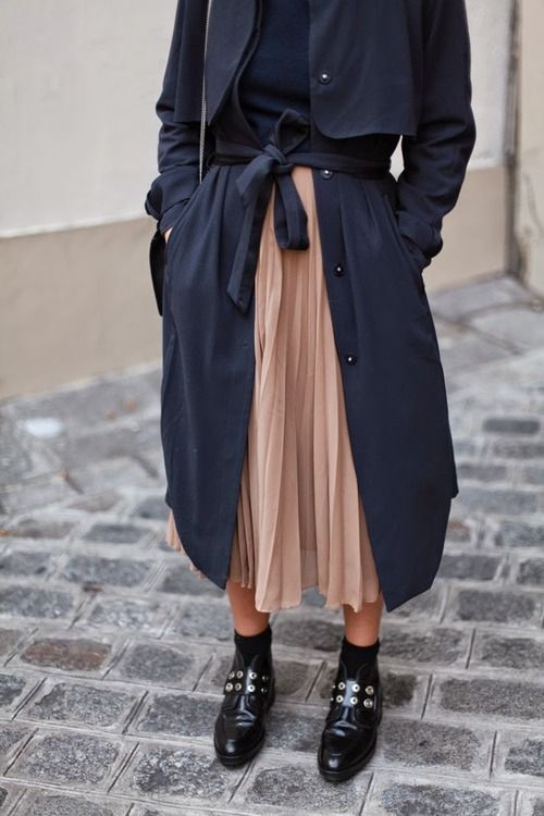 Trench coat with chiffon skirt