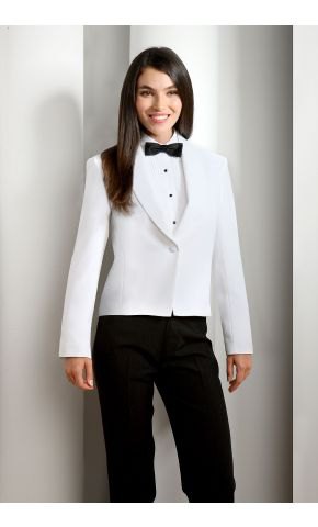 white tuxedo with black pants and bow tie