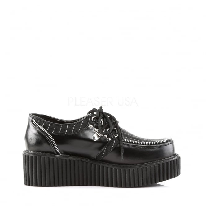 Demonia Creepers 113 Women's Shoes Black Rockabilly Pinstripes.