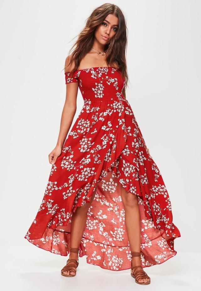 Red Floral Maxi Dress Outfit