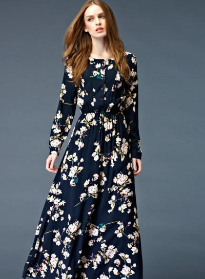 Black Floral Long Sleeve Maxi Dress