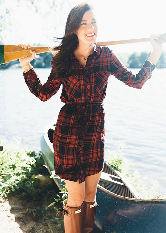 Flannel dress red sporty