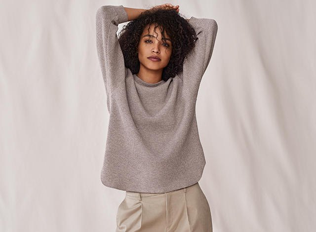 heather gray sweater with pink mini jogging pants
