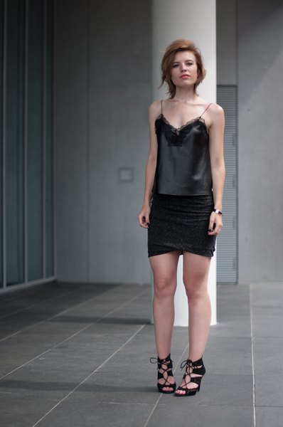 Lace Shirt Black Wrap Mini Skirt