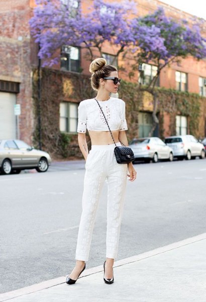 Crop top white linen trousers