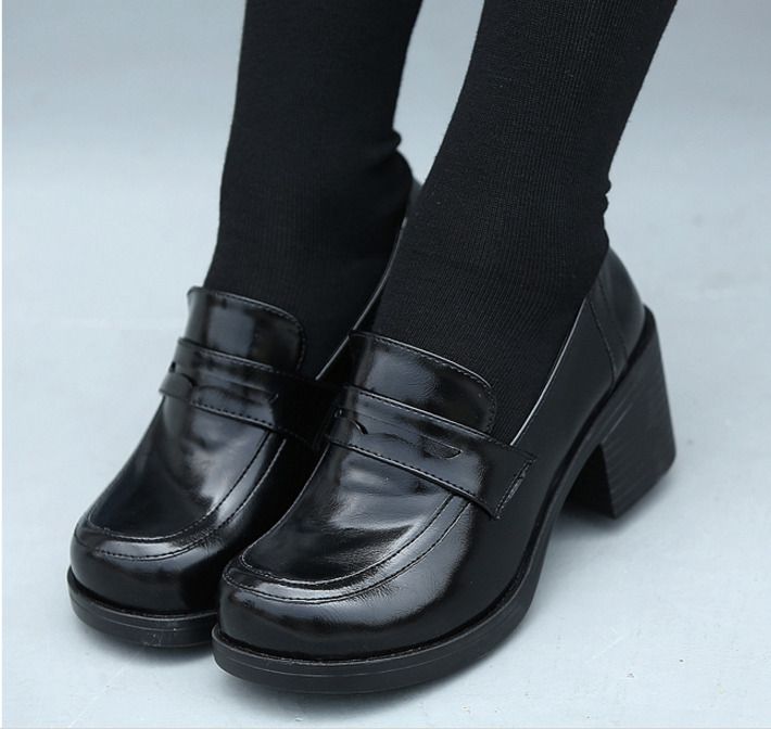 Hot Women Block Heels Shoes Japanese School Girls Slip On Brogue.