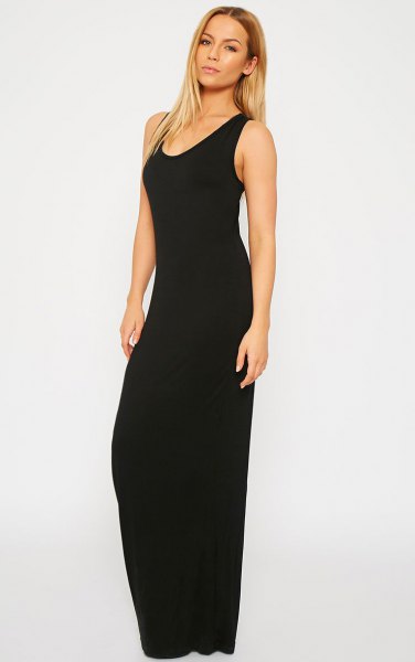 black simple sleeveless maxi dress
