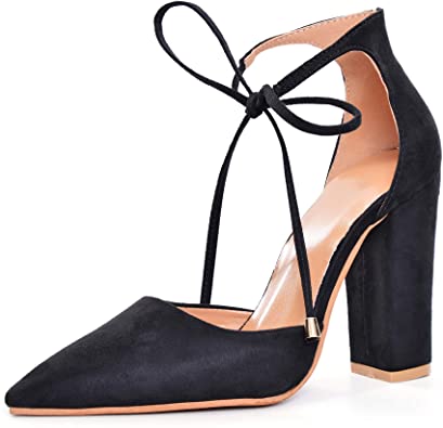 Amazon.com |  Women's Ankle Lacing Closed Pointed Toe Chunky Block Closed.