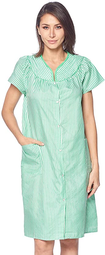 Casual Nights Women's Snaps Front Closure House Dress Short Sleeve.