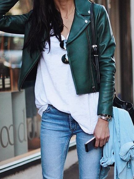 short leather jacket green
