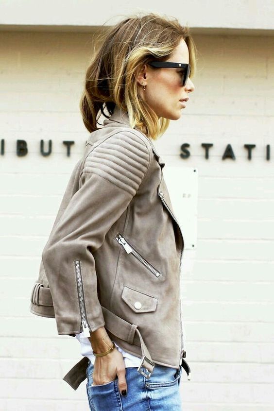 beige leather cropped jacket