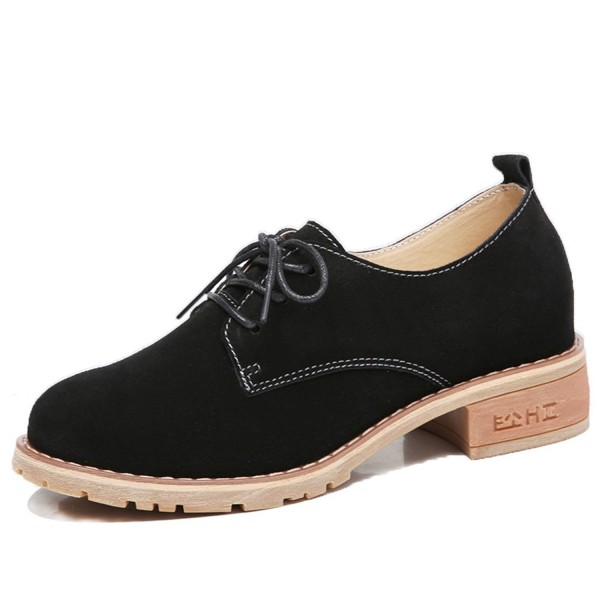 Women's Fashion Suede Leather Sneakers Chunky Heel Dress Oxfords.