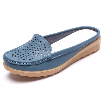 Hot Sale Women Flat Soft Leather Casual Half Dragged Ladies Boat.