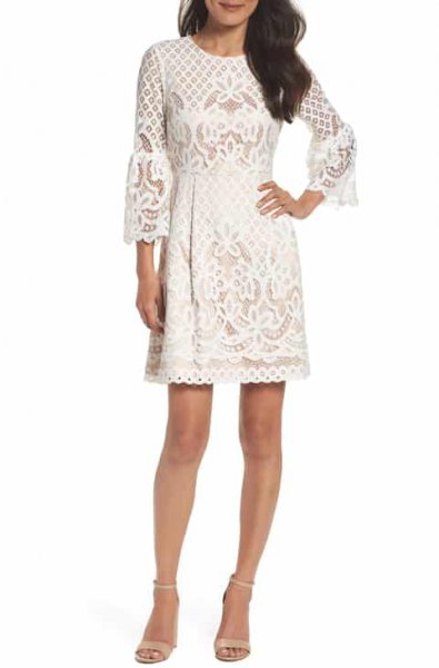 Ivory bell sleeve fit and flare mini dress
