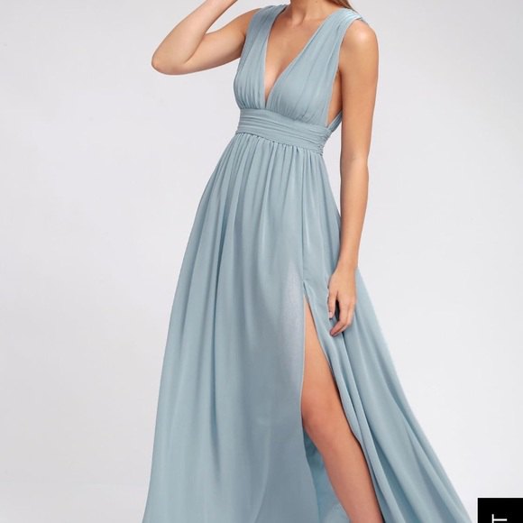 teal deep V-neck dress with ruched waist maxi and high slit