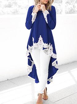 High blue royal blue and white lace tunic dress with skinny jeans