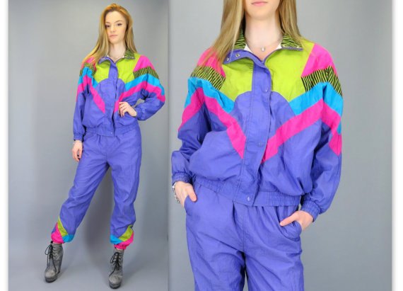 yellow-blue and pink vintage wind jacket with matching running pants