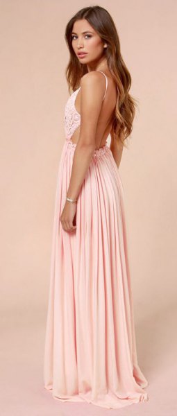 two tone backless floor length pleated dress
