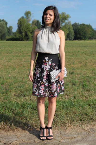 black floral high skirt with lines