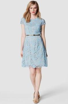 light blue knee-length lace dress with belt