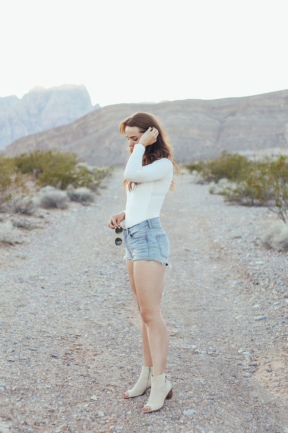 white jean shorts with open toes