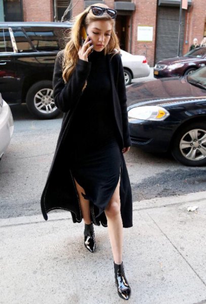 black sweater dress pointy toe booties