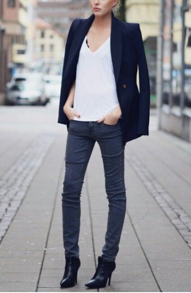 Pointed toe black blazer ankle boots