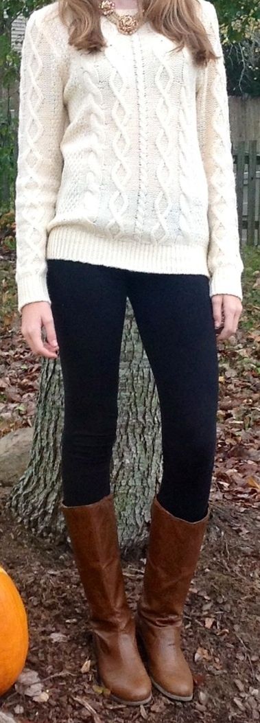 cream Calbe knit sweater, black skinny jeans