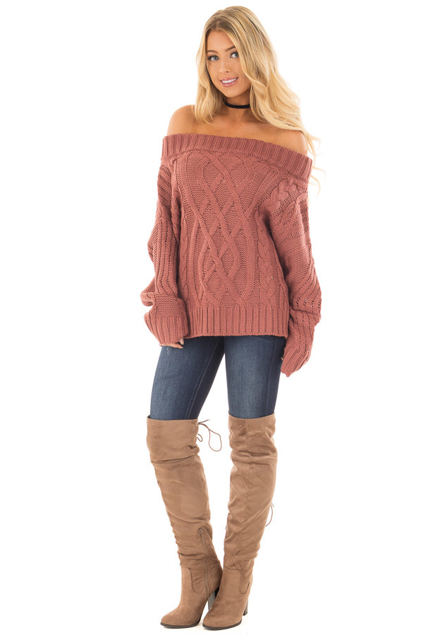 off the shoulder knitted sweater jeans