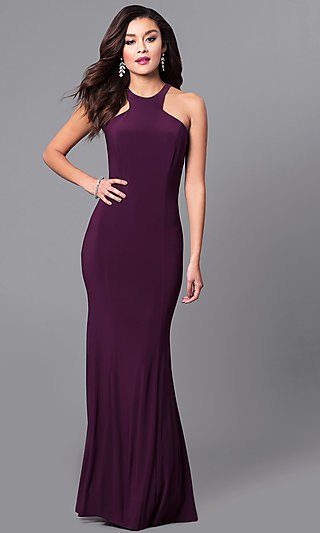 purple halterneck mermaid silk long dress with heels