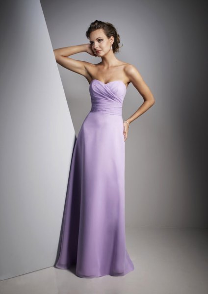 Light Purple Fit and Flare Strapless Floor Length Prom Dress