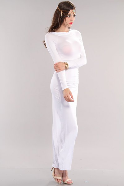White Long Sleeve Bodycon Maxi Dress