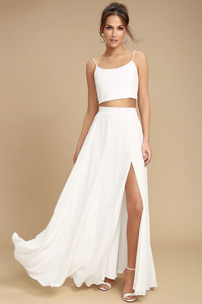 two piece white maxi dress