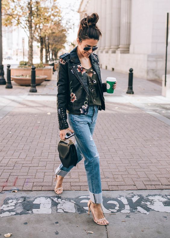 Embroidered leather jacket