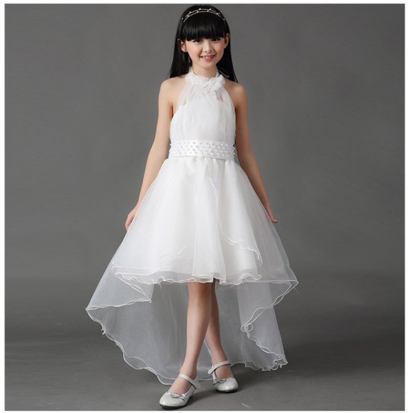 high low tulle white flower girl dress