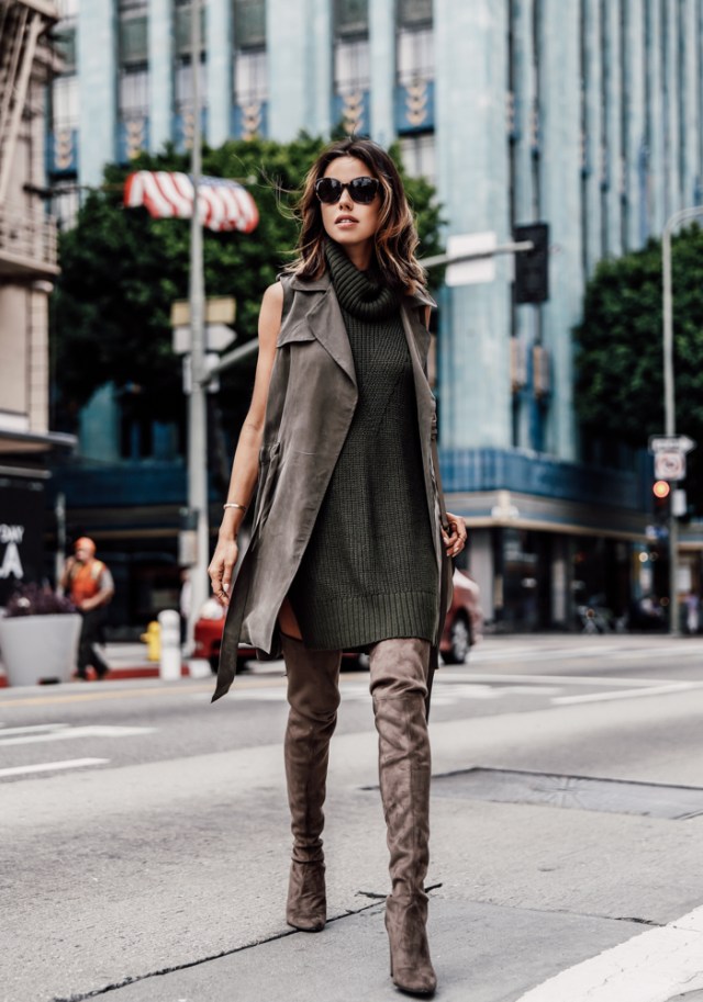 knitted olive green dress