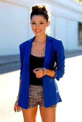 gold mini shorts royal blue blazer