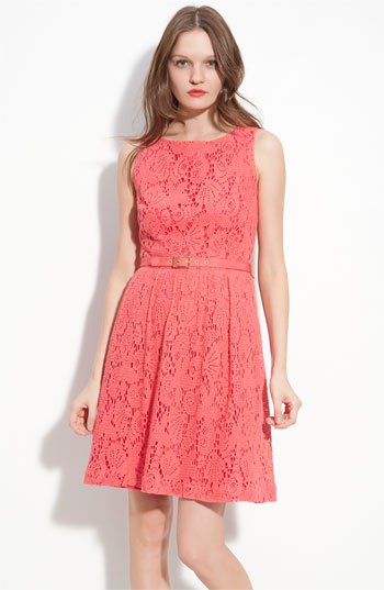 Carol belt bag mini lace dress with pink heels