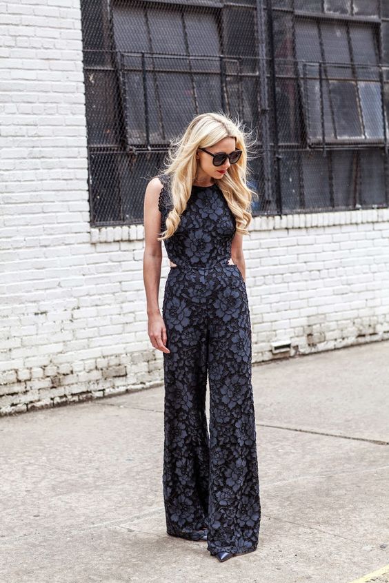 black lace printed overall