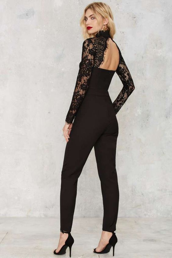 black lace jumpsuit with open back