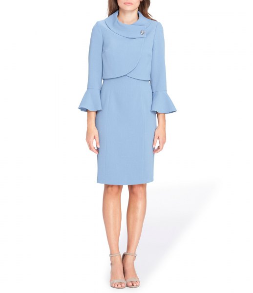 light blue jacket dress with bell sleeves