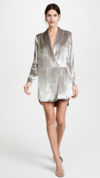 Gray velvet wrap jacket with a relaxed fit