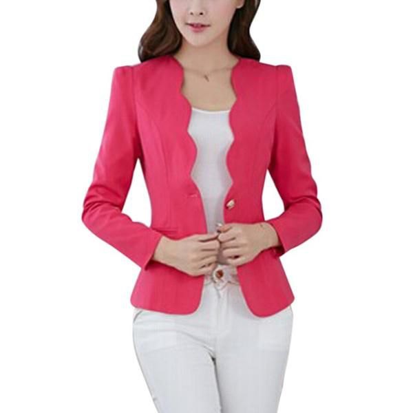 pink detailed slim fit blazer with white drainpipe pants