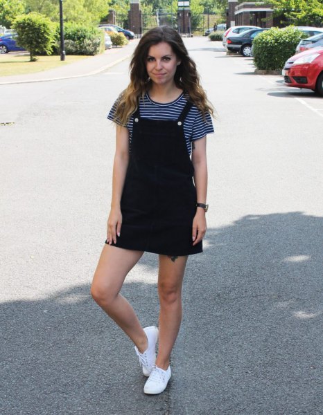 black and white striped short sleeve t-shirt and mini dress