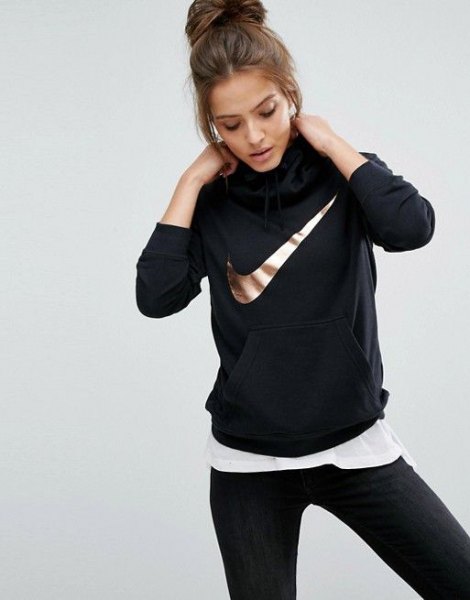 black heavy sweater with white oversized t-shirt