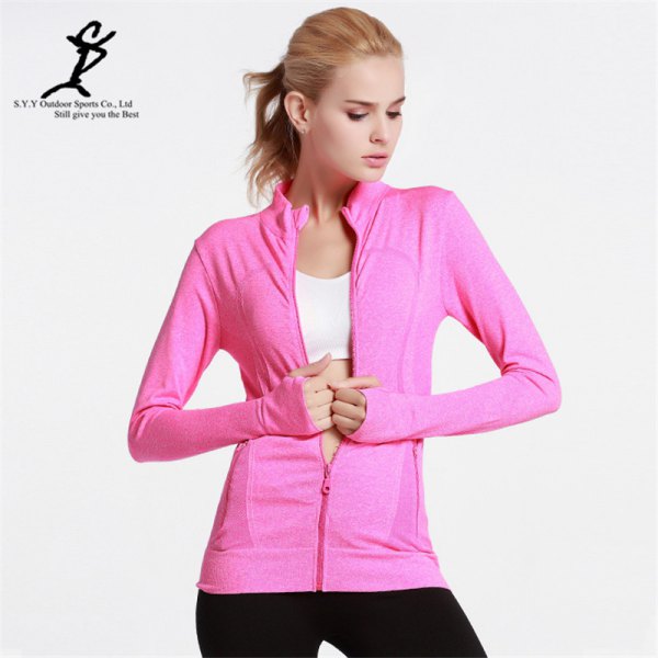 Pink jacket with white sports bra top