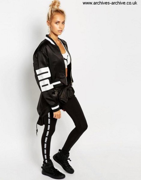 Black and white windbreaker jacket with a crop top and running pants