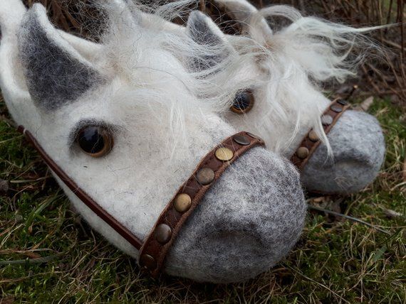 Felted Slippers-Wool Slippers-Warm Slippers-Horses.
