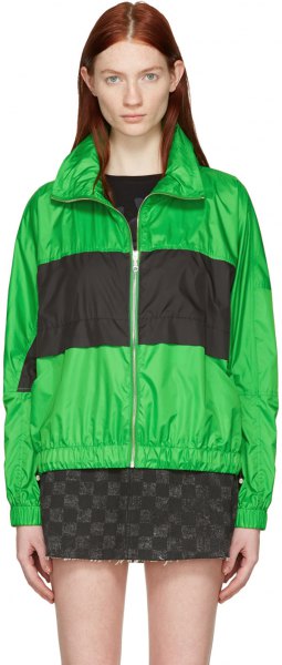 green and black block polo windbreaker jacket with mini skirt
